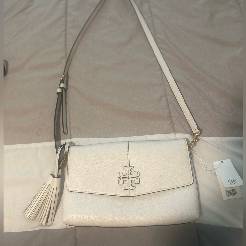 NEW TORY BURCH MCGRAW LEATHER CROSSBODY BAG IN GARDENIA